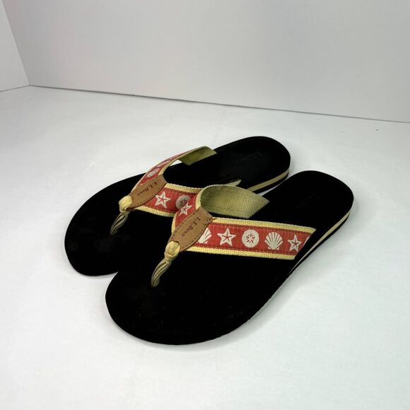 LL Bean Nubuck Seashells Flip Flop Slide Sandals Strap Comfy Womens Summer - Picture 1 of 9